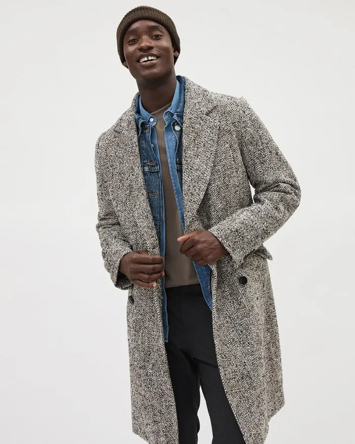 RWandCO Coats and Jackets Classic DoubleBreasted Tweed Coat Black And White 8211 Men RWandCO Coats and Jackets Classic DoubleBreasted Tweed Coat Black And White 8211 Men