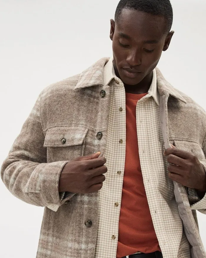 RWandCO Coats and Jackets Plaid Wool Overshirt Taupe 8211 Men RWandCO Coats and Jackets Plaid Wool Overshirt Taupe 8211 Men