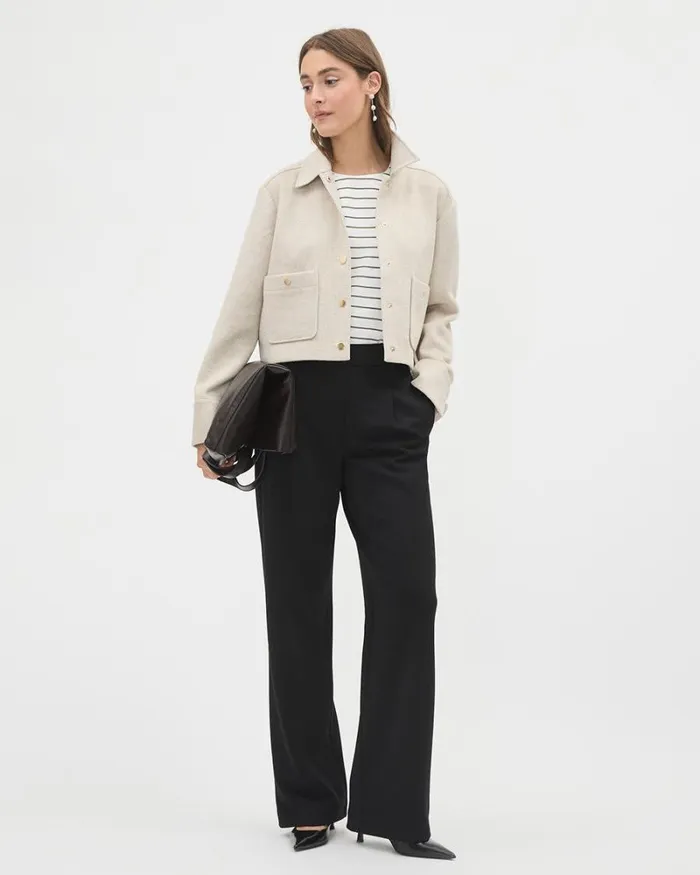 RWandCO Coats and Jackets Textured Twill Cropped Shacket Beige Mix 8211 Women RWandCO Coats and Jackets Textured Twill Cropped Shacket Beige Mix 8211 Women