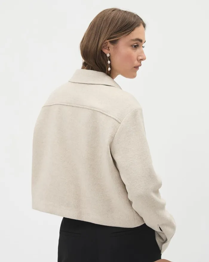 RWandCO Coats and Jackets Textured Twill Cropped Shacket Beige Mix 8211 Women RWandCO Coats and Jackets Textured Twill Cropped Shacket Beige Mix 8211 Women