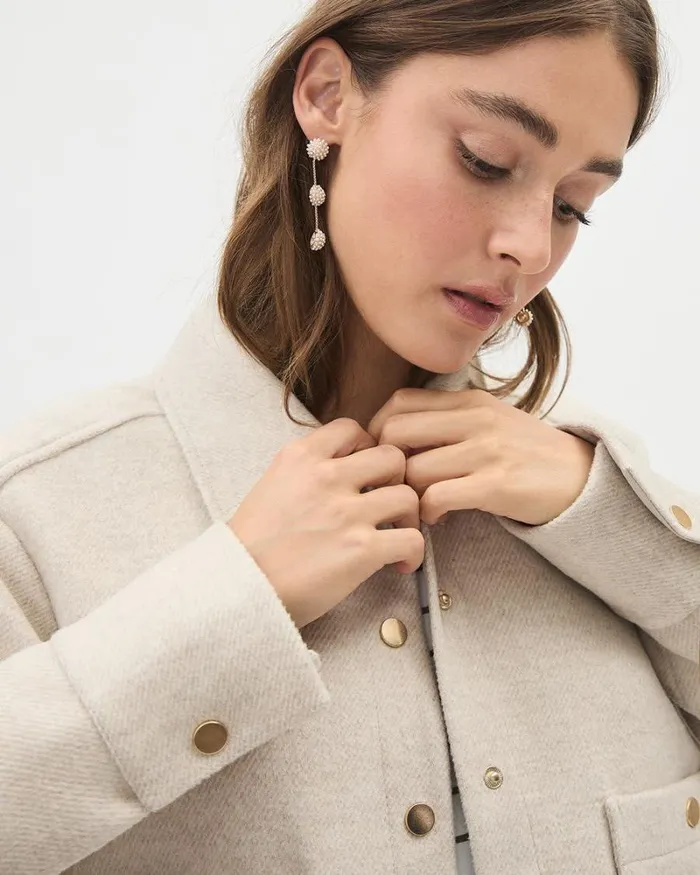 RWandCO Coats and Jackets Textured Twill Cropped Shacket Beige Mix 8211 Women RWandCO Coats and Jackets Textured Twill Cropped Shacket Beige Mix 8211 Women