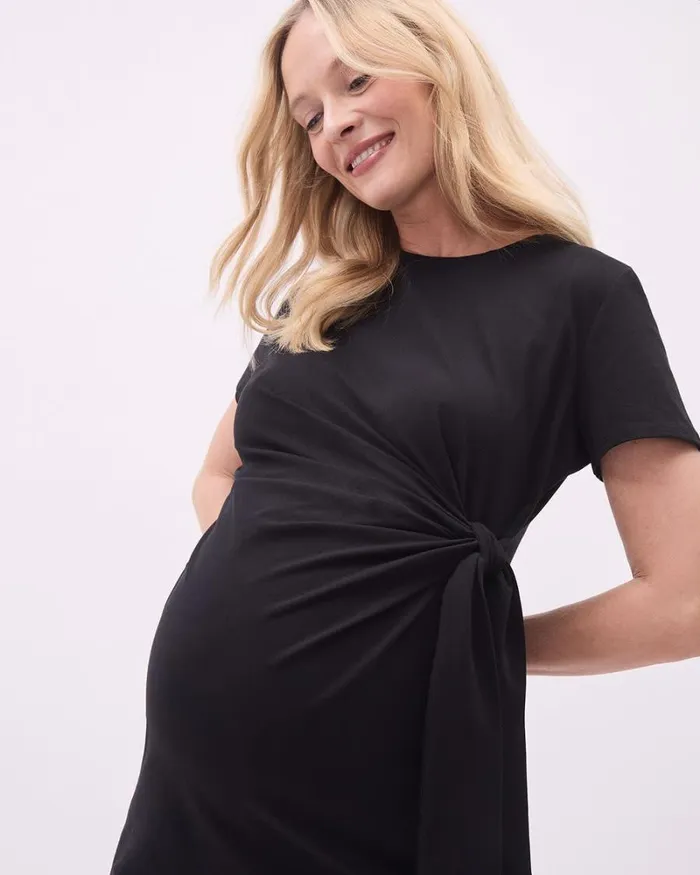 RWandCO Dresses and Jumpsuits CrewNeck Short Sleeve Dress With Front Tie 8211 Thyme Maternity Black 8211 Women RWandCO Dresses and Jumpsuits CrewNeck Short Sleeve Dress With Front Tie 8211 Thyme Maternity Black 8211 Women