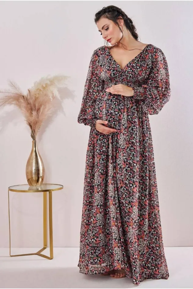 RWandCO Dresses and Jumpsuits Goddiva 8211 Long Sleeve Maxi Floral Print 8211 Maternity Floralprint 8211 Women RWandCO Dresses and Jumpsuits Goddiva 8211 Long Sleeve Maxi Floral Print 8211 Maternity Floralprint 8211 Women