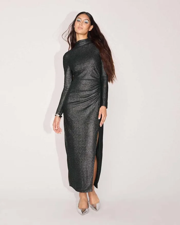 RWandCO Dresses LongSleeve MockNeck Maxi Dress With Metallic Fibres Black Multi 8211 Women RWandCO Dresses LongSleeve MockNeck Maxi Dress With Metallic Fibres Black Multi 8211 Women