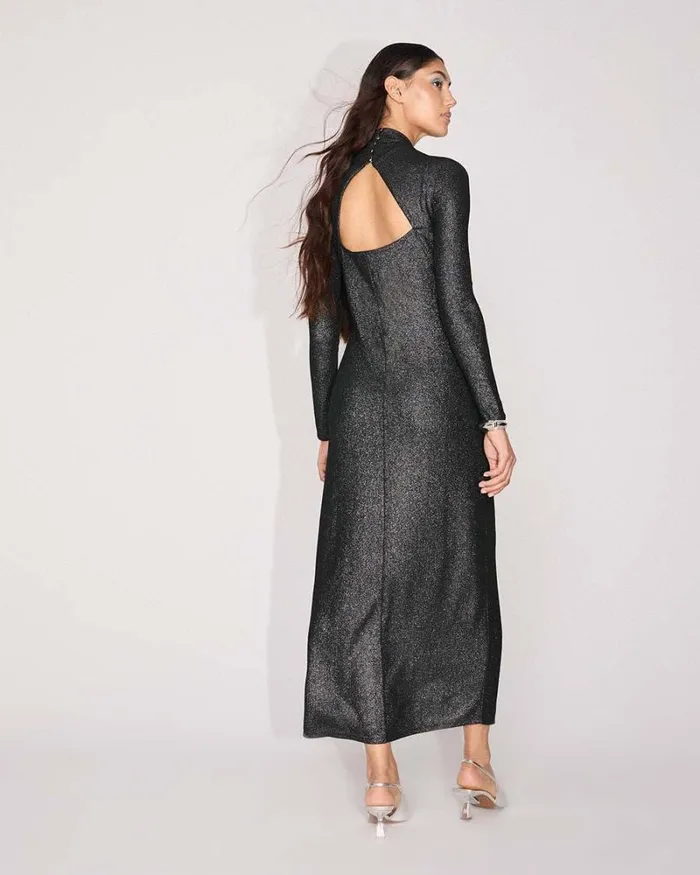 RWandCO Dresses LongSleeve MockNeck Maxi Dress With Metallic Fibres Black Multi 8211 Women RWandCO Dresses LongSleeve MockNeck Maxi Dress With Metallic Fibres Black Multi 8211 Women