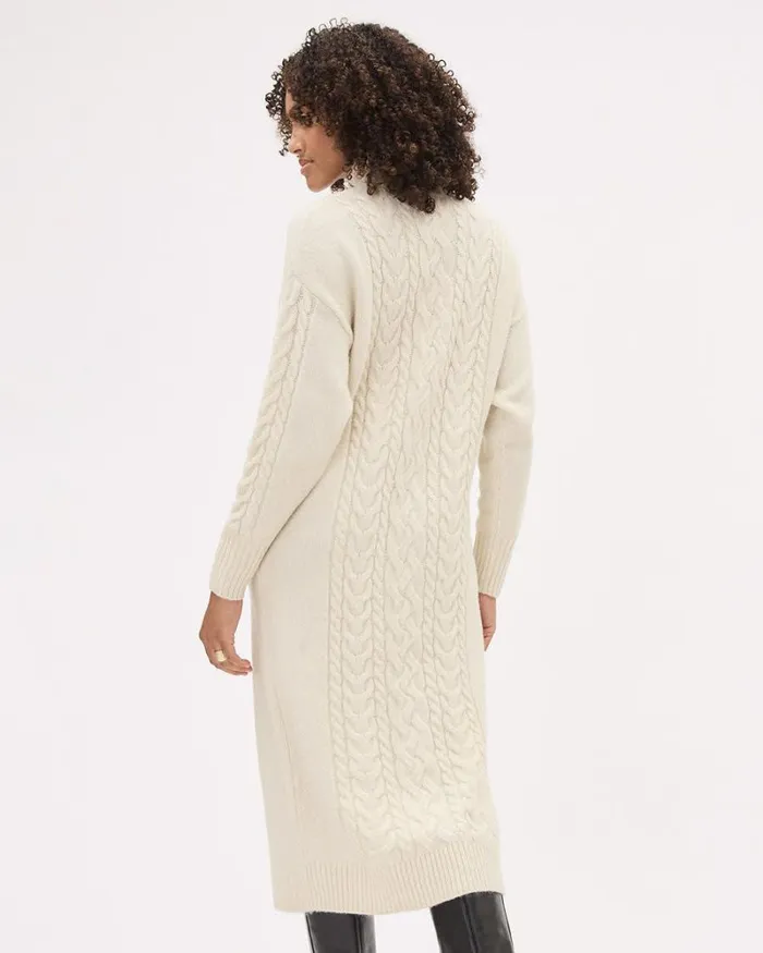 RWandCO Dresses LongSleeve TurtleNeck Straight Midi Dress With Cable Stitches Birch 8211 Women RWandCO Dresses LongSleeve TurtleNeck Straight Midi Dress With Cable Stitches Birch 8211 Women