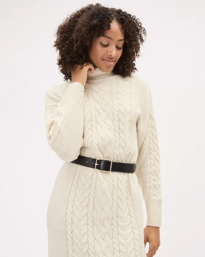 RWandCO Dresses LongSleeve TurtleNeck Straight Midi Dress With Cable Stitches Birch 8211 Women RWandCO Dresses LongSleeve TurtleNeck Straight Midi Dress With Cable Stitches Birch 8211 Women