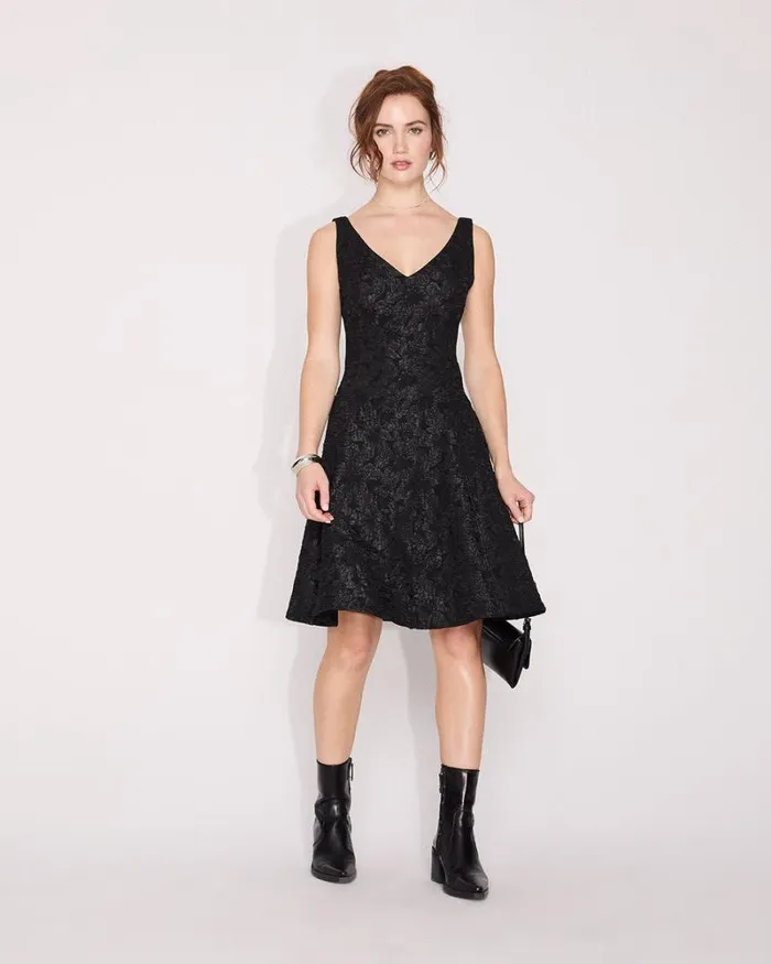 RWandCO Dresses Sleeveless Fit And Flare Jacquard Dress Black 8211 Women
