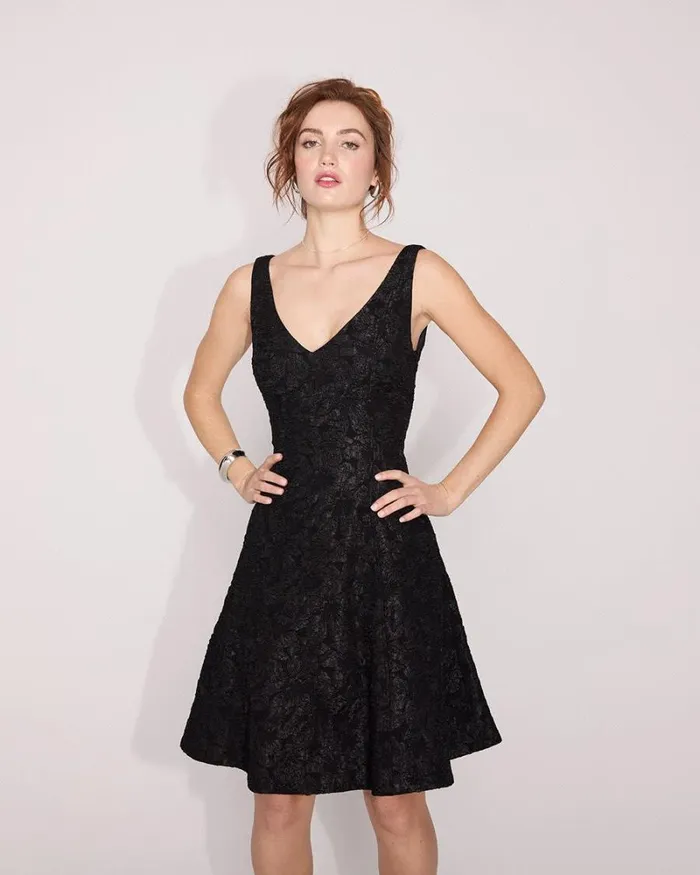 RWandCO Dresses Sleeveless Fit And Flare Jacquard Dress Black 8211 Women RWandCO Dresses Sleeveless Fit And Flare Jacquard Dress Black 8211 Women