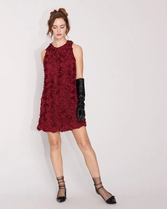 RWandCO Dresses Sleeveless HalterNeck Mini Cocktail Dress With Floral Pattern Winery 8211 Women RWandCO Dresses Sleeveless HalterNeck Mini Cocktail Dress With Floral Pattern Winery 8211 Women