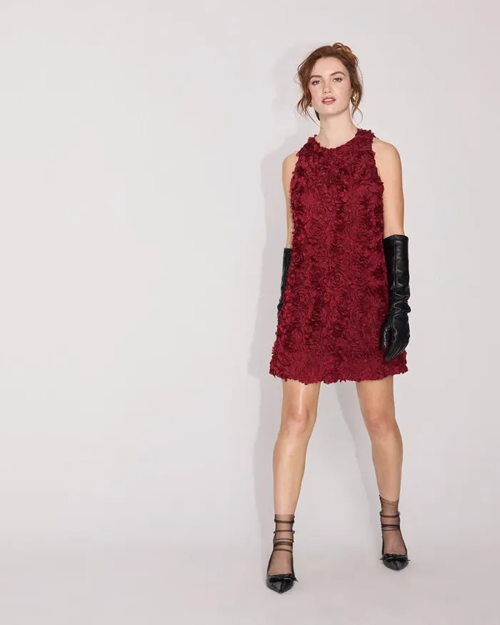 RWandCO Dresses Sleeveless HalterNeck Mini Cocktail Dress With Floral Pattern Winery 8211 Women RWandCO Dresses Sleeveless HalterNeck Mini Cocktail Dress With Floral Pattern Winery 8211 Women