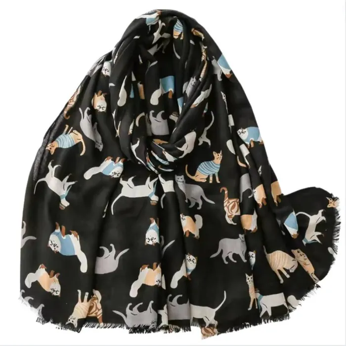 RWandCO Hats Gloves and Scarves Black Summer Scarf With Happy Cats 8211 Don039t AsK Black 8211 Women RWandCO Hats Gloves and Scarves Black Summer Scarf With Happy Cats 8211 Don039t AsK Black 8211 Women