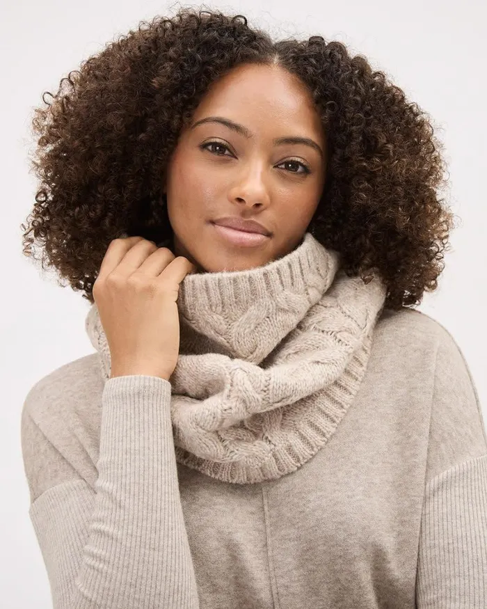 RWandCO Hats Gloves and Scarves CableKnit Neck Warmer Sandshell Mix 8211 Women RWandCO Hats Gloves and Scarves CableKnit Neck Warmer Sandshell Mix 8211 Women