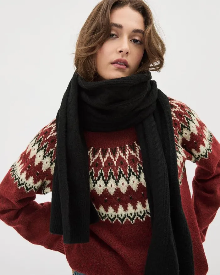 RWandCO Hats Gloves and Scarves CableKnit Scarf Black 8211 Women