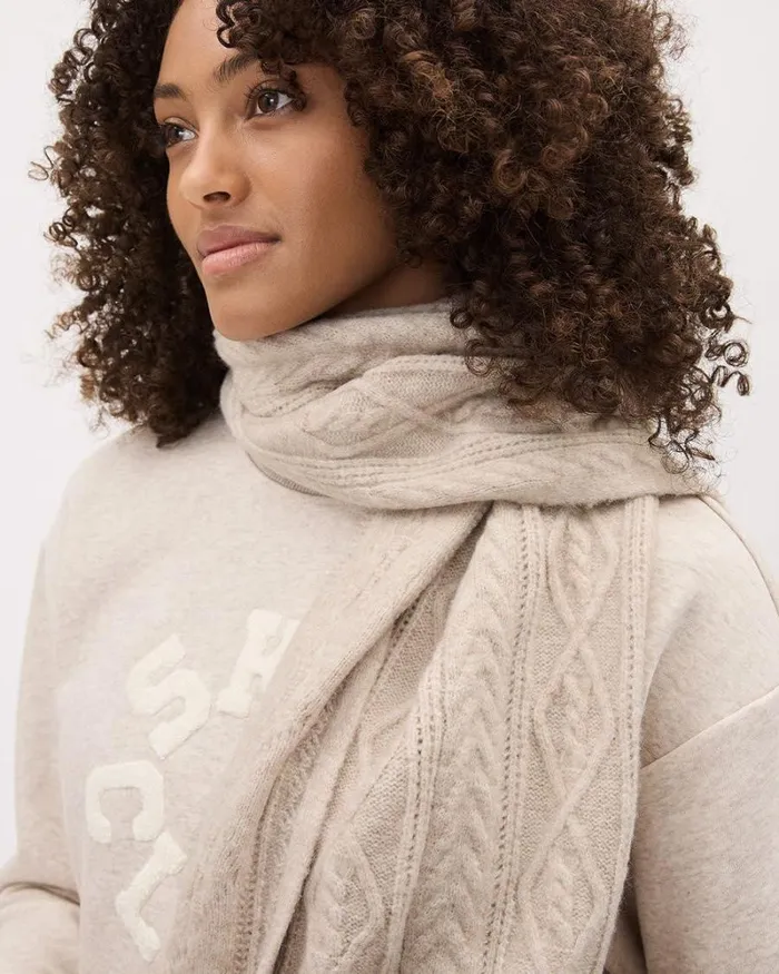 RWandCO Hats Gloves and Scarves CableKnit Scarf Oatmeal Mix8211 8211 Women RWandCO Hats Gloves and Scarves CableKnit Scarf Oatmeal Mix8211 8211 Women