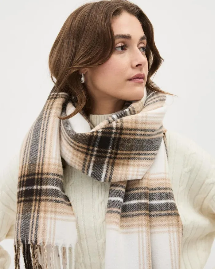 RWandCO Hats Gloves and Scarves Plaid Large Scarf With Fringes Camel Geo Multi 8211 Women RWandCO Hats Gloves and Scarves Plaid Large Scarf With Fringes Camel Geo Multi 8211 Women