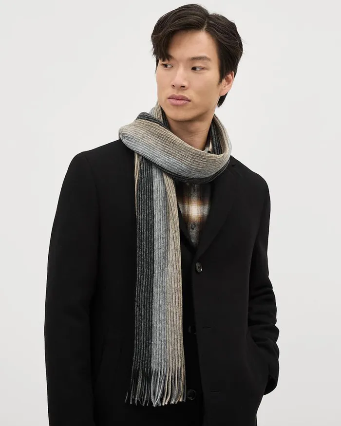 RWandCO Hats Gloves and Scarves WideStripe Scarf With Fringes Camel 8211 Men