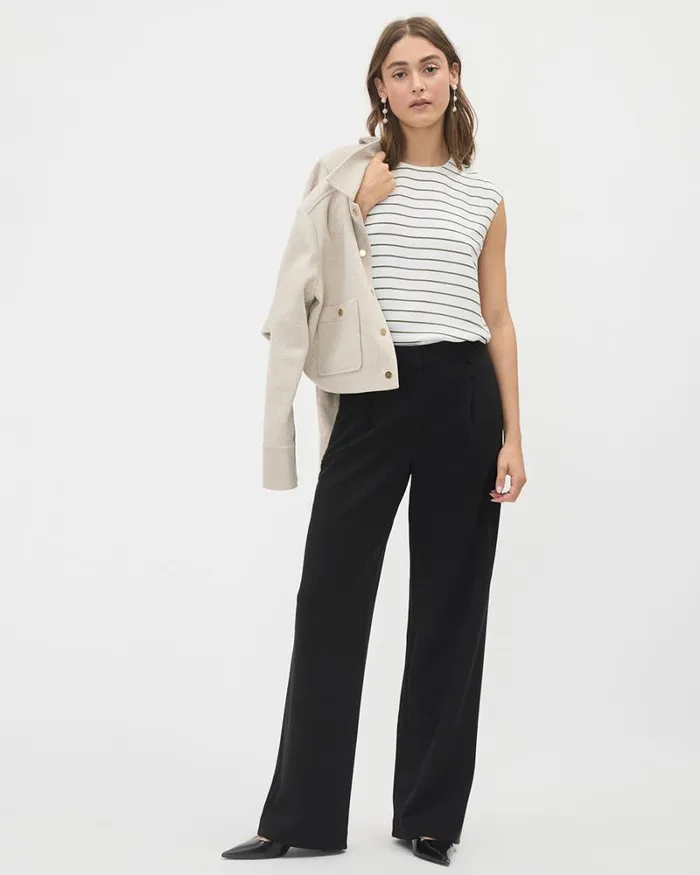 RWandCO HighRise Black Luxe Knit HighRise LongWideLeg Pant Black 8211 Women