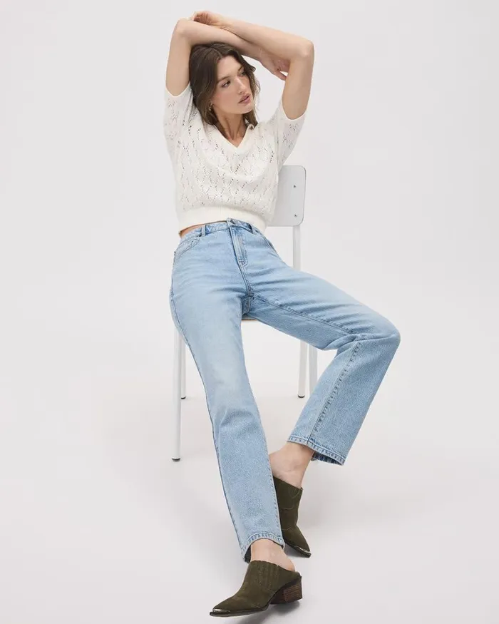 RWandCO HighRise Vintage HighWaisted StraightLeg Jeans Light Wash 8211 Women