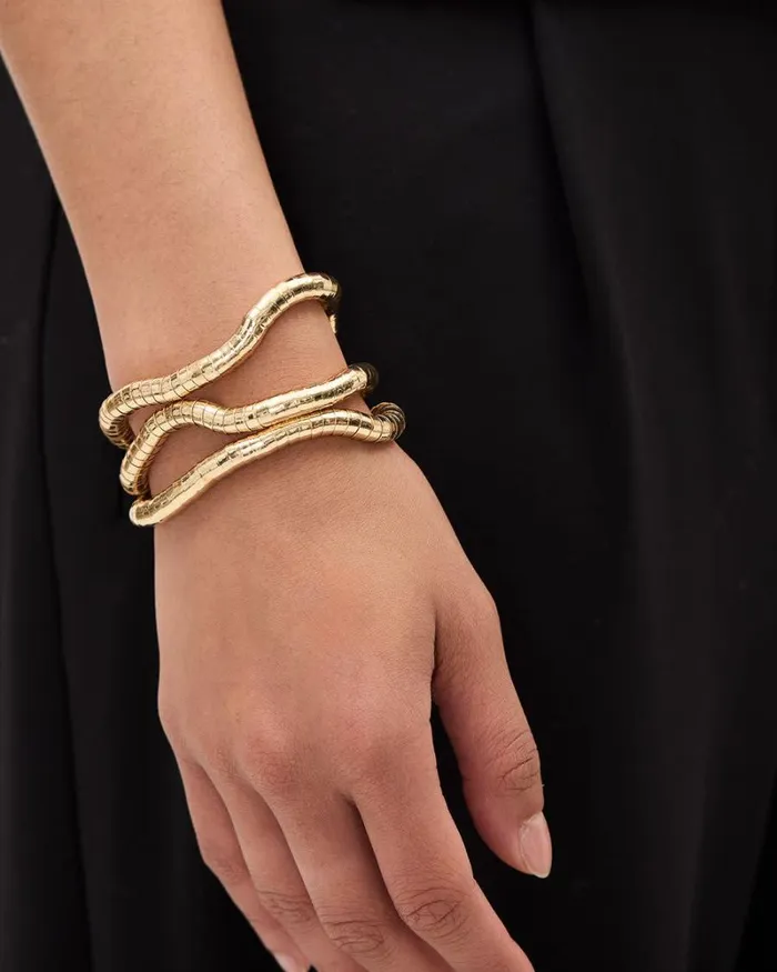 RWandCO Jewelry Elastic Metal Bracelets 8211 Set Of 3 Gold 8211 Women RWandCO Jewelry Elastic Metal Bracelets 8211 Set Of 3 Gold 8211 Women