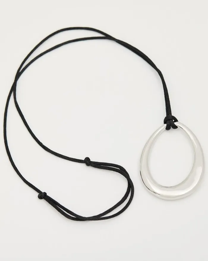 RWandCO Jewelry Oval Pendant On Long Rope Necklace Silver 8211 Women