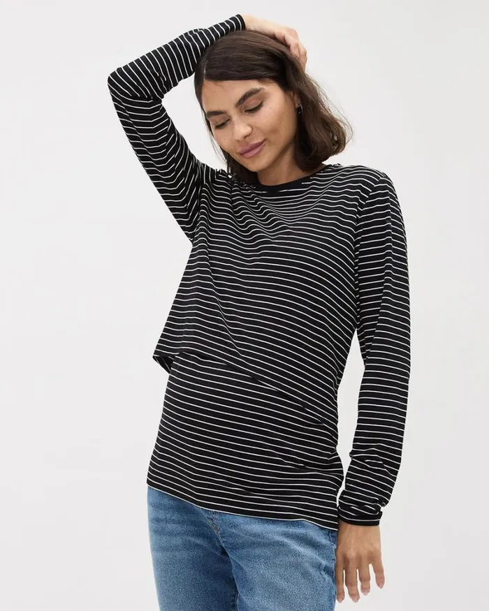 RWandCO Loungewear and Sleepwear Striped LongSleeve Nursing Tee 8211 Thyme Maternity Black And Snow White Strippe 8211 Women RWandCO Loungewear and Sleepwear Striped LongSleeve Nursing Tee 8211 Thyme Maternity Black And Snow White Strippe 8211 Women