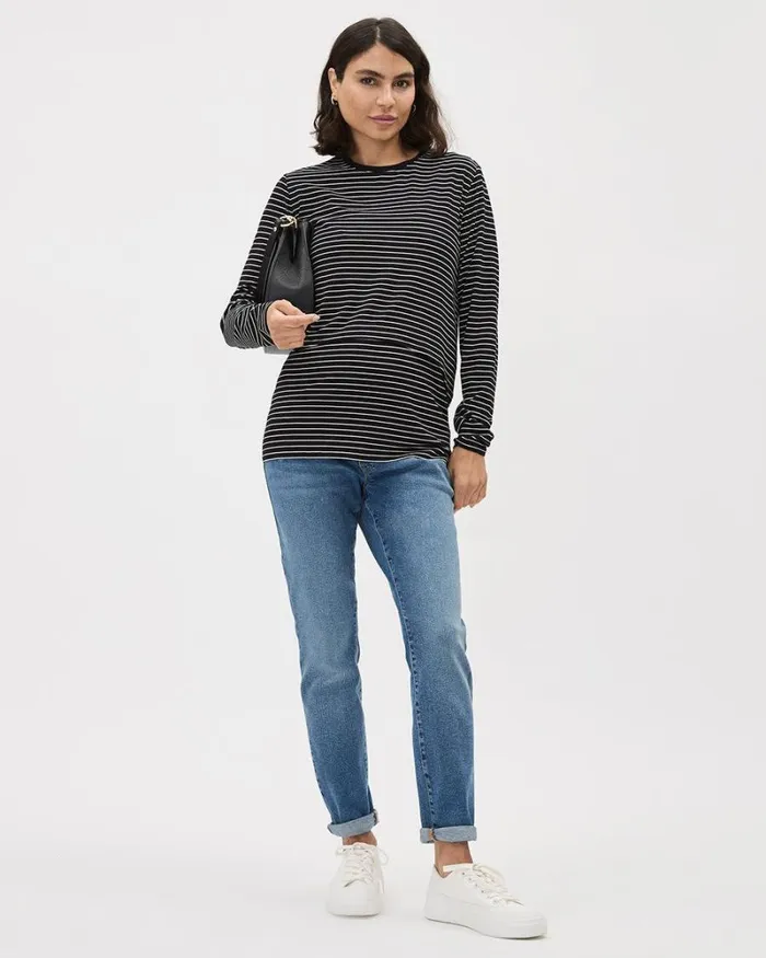 RWandCO Loungewear and Sleepwear Striped LongSleeve Nursing Tee 8211 Thyme Maternity Black And Snow White Strippe 8211 Women RWandCO Loungewear and Sleepwear Striped LongSleeve Nursing Tee 8211 Thyme Maternity Black And Snow White Strippe 8211 Women