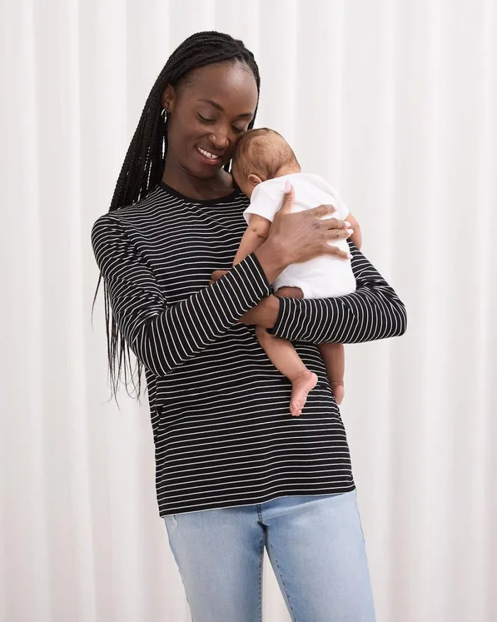 RWandCO Loungewear and Sleepwear Striped LongSleeve Nursing Tee 8211 Thyme Maternity Black And Snow White Strippe 8211 Women RWandCO Loungewear and Sleepwear Striped LongSleeve Nursing Tee 8211 Thyme Maternity Black And Snow White Strippe 8211 Women