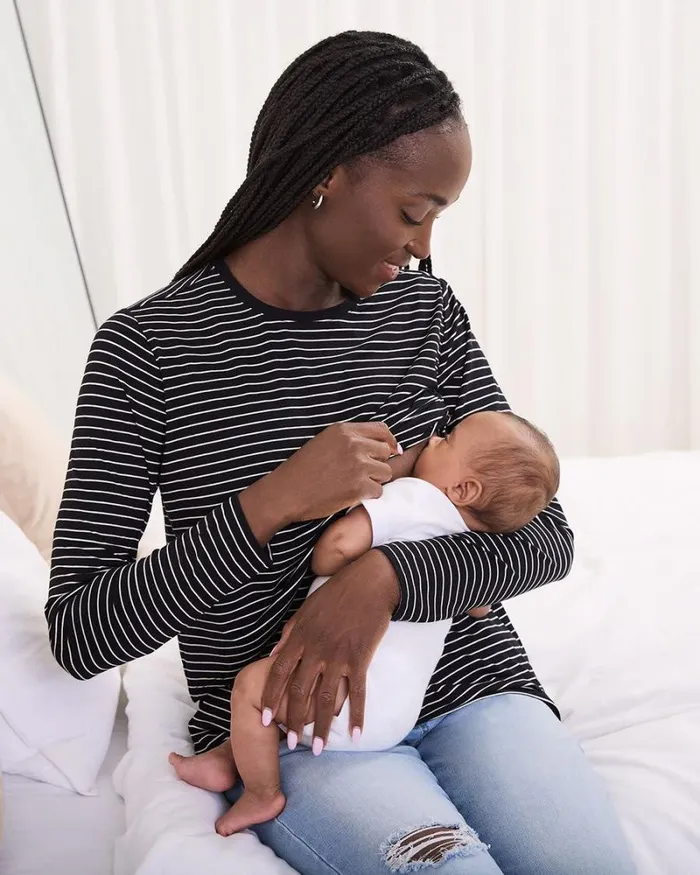 RWandCO Loungewear and Sleepwear Striped LongSleeve Nursing Tee 8211 Thyme Maternity Black And Snow White Strippe 8211 Women RWandCO Loungewear and Sleepwear Striped LongSleeve Nursing Tee 8211 Thyme Maternity Black And Snow White Strippe 8211 Women