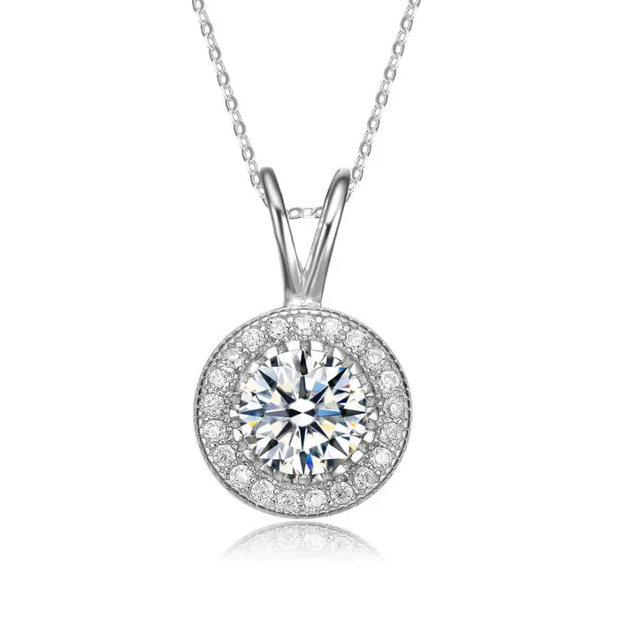 RWandCO Necklaces Rachel Glauber Classy Round Pendant Necklace With Clear Cubic Zirconia Silver 8211 Women