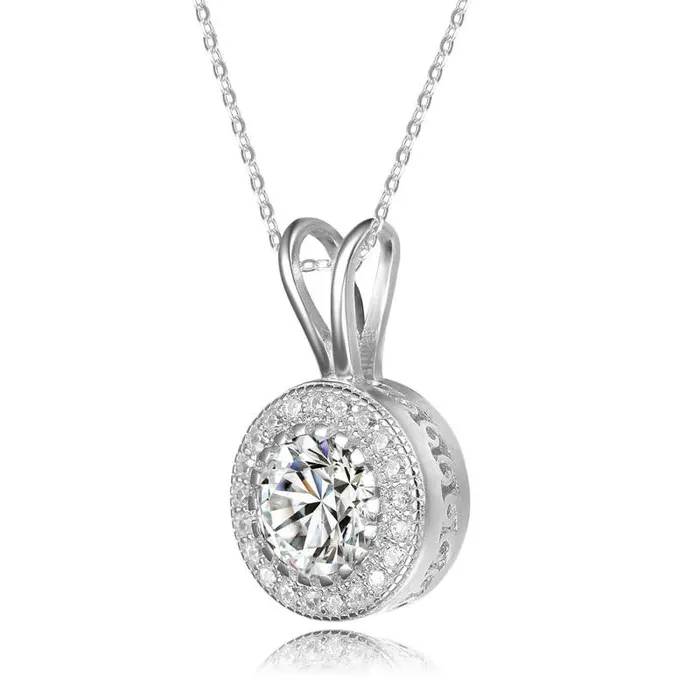 RWandCO Necklaces Rachel Glauber Classy Round Pendant Necklace With Clear Cubic Zirconia Silver 8211 Women RWandCO Necklaces Rachel Glauber Classy Round Pendant Necklace With Clear Cubic Zirconia Silver 8211 Women
