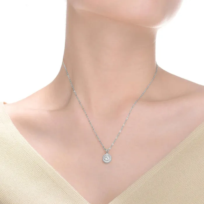 RWandCO Necklaces Rachel Glauber Classy Round Pendant Necklace With Clear Cubic Zirconia Silver 8211 Women RWandCO Necklaces Rachel Glauber Classy Round Pendant Necklace With Clear Cubic Zirconia Silver 8211 Women