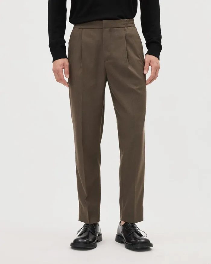 RWandCO Pants Pleated Solid TaperedLeg Pant With Elastic Waistband Fungi 8211 Men
