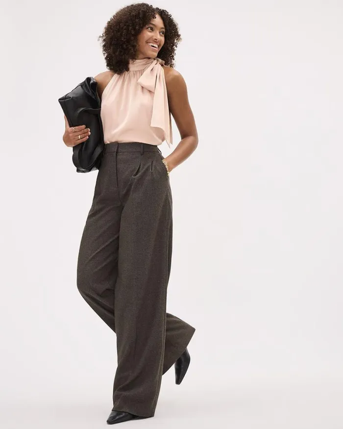 RWandCO Pants Tweed WideLeg HighRise Pant Black And Brown Tweed 8211 Women