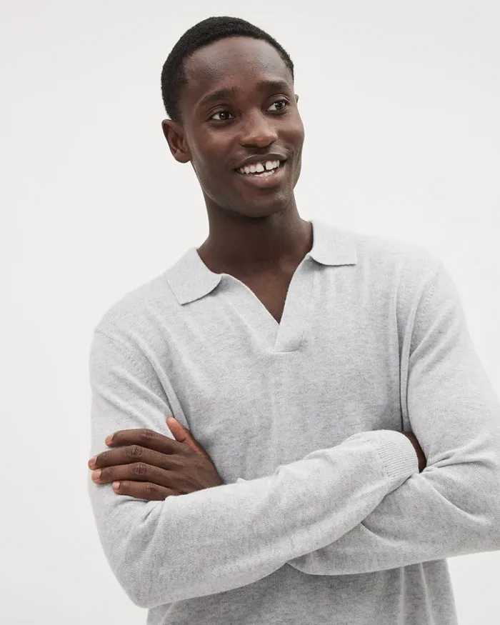 RWandCO Polos LongSleeve Wool Blend Sweater With Johnny Collar Light Heather Grey 8211 Men RWandCO Polos LongSleeve Wool Blend Sweater With Johnny Collar Light Heather Grey 8211 Men