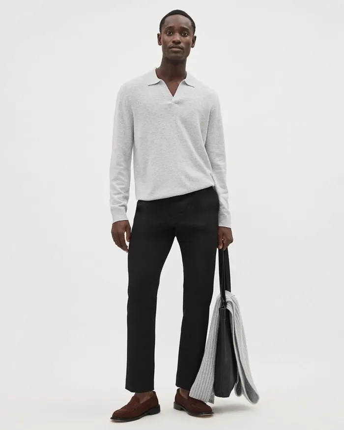 RWandCO Polos LongSleeve Wool Blend Sweater With Johnny Collar Light Heather Grey 8211 Men RWandCO Polos LongSleeve Wool Blend Sweater With Johnny Collar Light Heather Grey 8211 Men