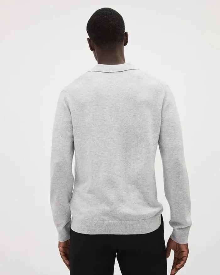 RWandCO Polos LongSleeve Wool Blend Sweater With Johnny Collar Light Heather Grey 8211 Men RWandCO Polos LongSleeve Wool Blend Sweater With Johnny Collar Light Heather Grey 8211 Men