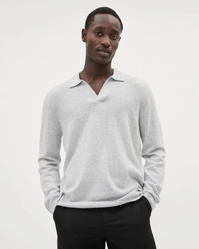 RWandCO Polos LongSleeve Wool Blend Sweater With Johnny Collar Light Heather Grey 8211 Men RWandCO Polos LongSleeve Wool Blend Sweater With Johnny Collar Light Heather Grey 8211 Men