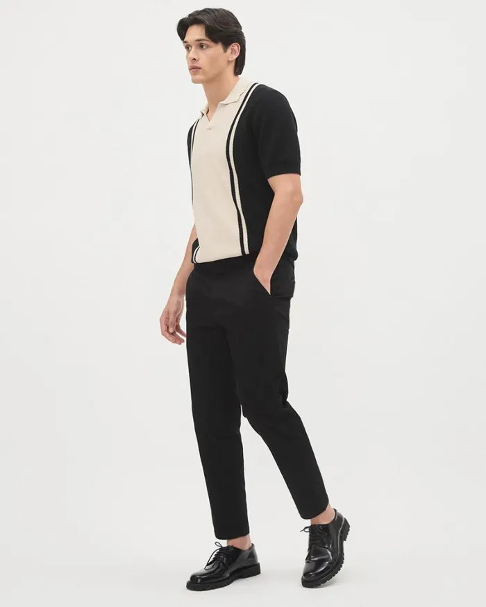 RWandCO Polos ShortSleeve Cotton Polo Sweater With Johnny Collar Black Blond Wood 8211 Men RWandCO Polos ShortSleeve Cotton Polo Sweater With Johnny Collar Black Blond Wood 8211 Men