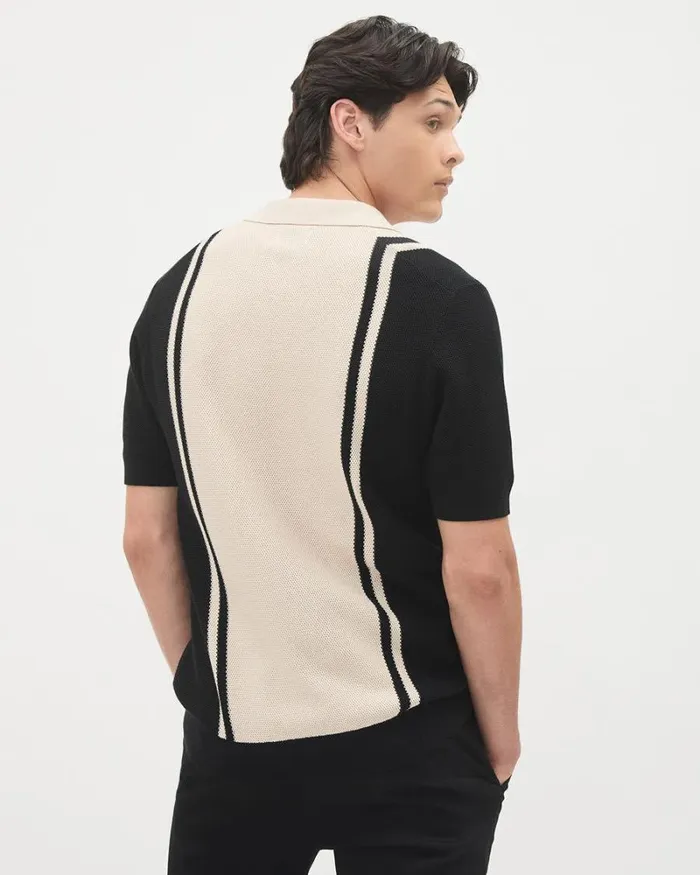 RWandCO Polos ShortSleeve Cotton Polo Sweater With Johnny Collar Black Blond Wood 8211 Men RWandCO Polos ShortSleeve Cotton Polo Sweater With Johnny Collar Black Blond Wood 8211 Men