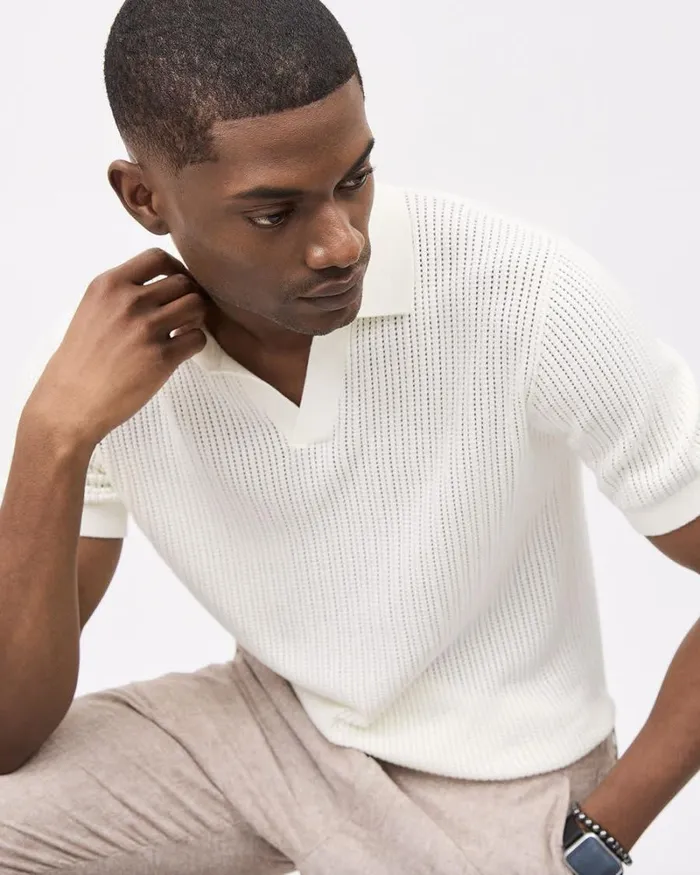 RWandCO Polos ShortSleeve Cotton Polo Sweater With Johnny Collar Marshmallow 8211 Men RWandCO Polos ShortSleeve Cotton Polo Sweater With Johnny Collar Marshmallow 8211 Men