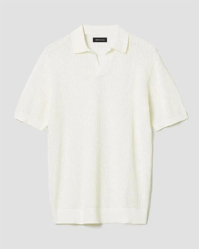 RWandCO Polos ShortSleeve Cotton Polo Sweater With Johnny Collar Marshmallow 8211 Men RWandCO Polos ShortSleeve Cotton Polo Sweater With Johnny Collar Marshmallow 8211 Men
