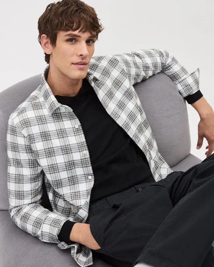 RWandCO Shirts SlimFit White Plaid Flannel Shirt Bright White 8211 Men