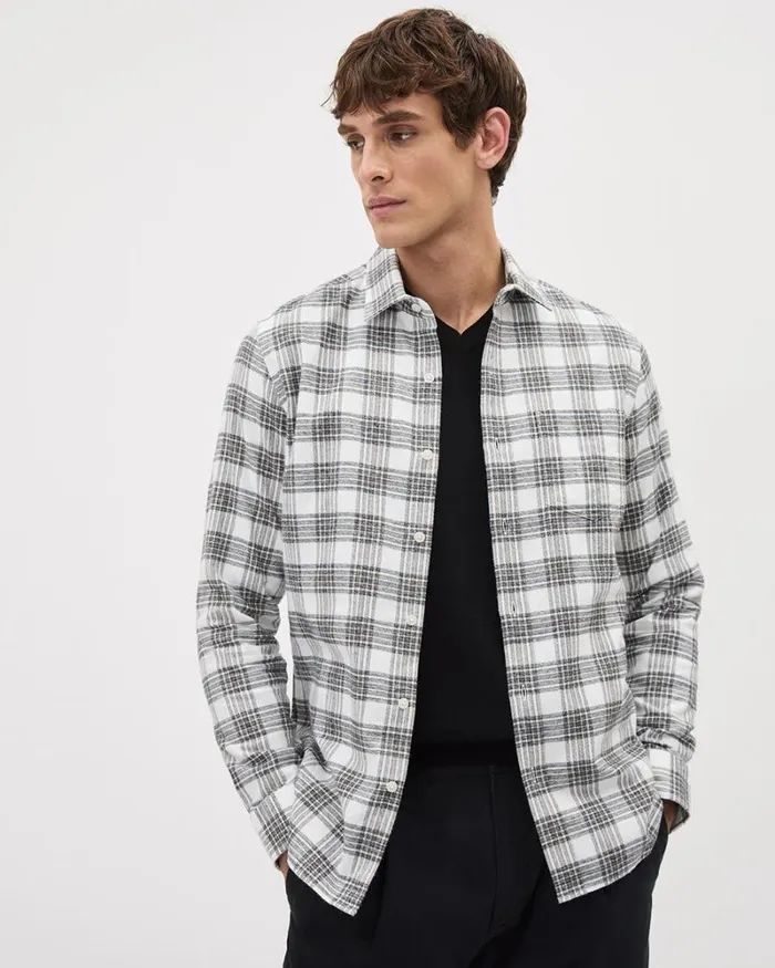 RWandCO Shirts SlimFit White Plaid Flannel Shirt Bright White 8211 Men RWandCO Shirts SlimFit White Plaid Flannel Shirt Bright White 8211 Men