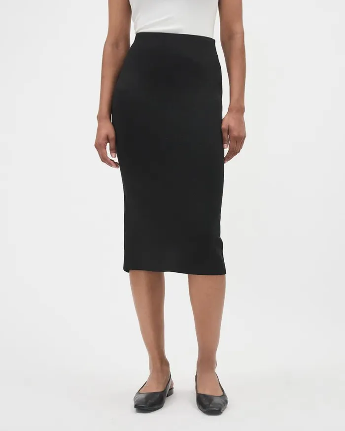 RWandCO Skirts Black Knitted Pencil Midi Skirt Black 8211 Women