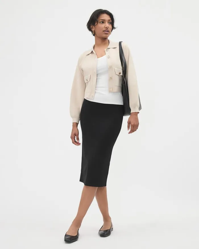 RWandCO Skirts Black Knitted Pencil Midi Skirt Black 8211 Women RWandCO Skirts Black Knitted Pencil Midi Skirt Black 8211 Women