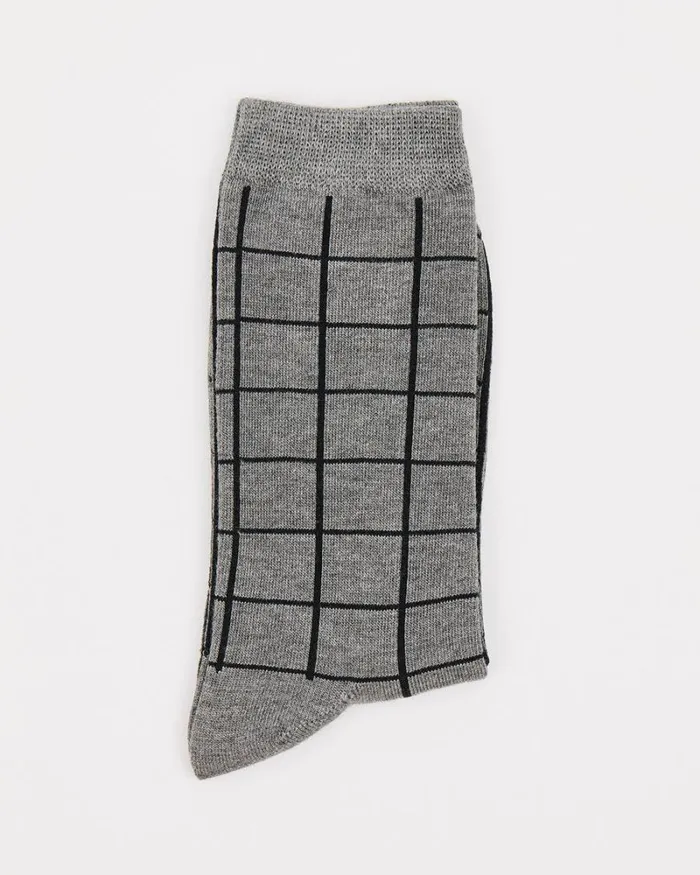 RWandCO Socks and Tights Windowpane Bamboo Crew Socks Med Grey Mix 8211 Women