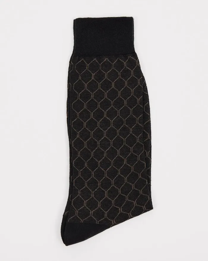 RWandCO Socks Black Dress Socks With Geometric Pattern Black 8211 Men