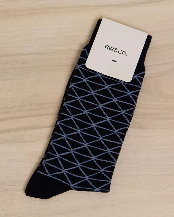 RWandCO Socks Blue Socks With Geometric Pattern Total Eclipse 8211 Men