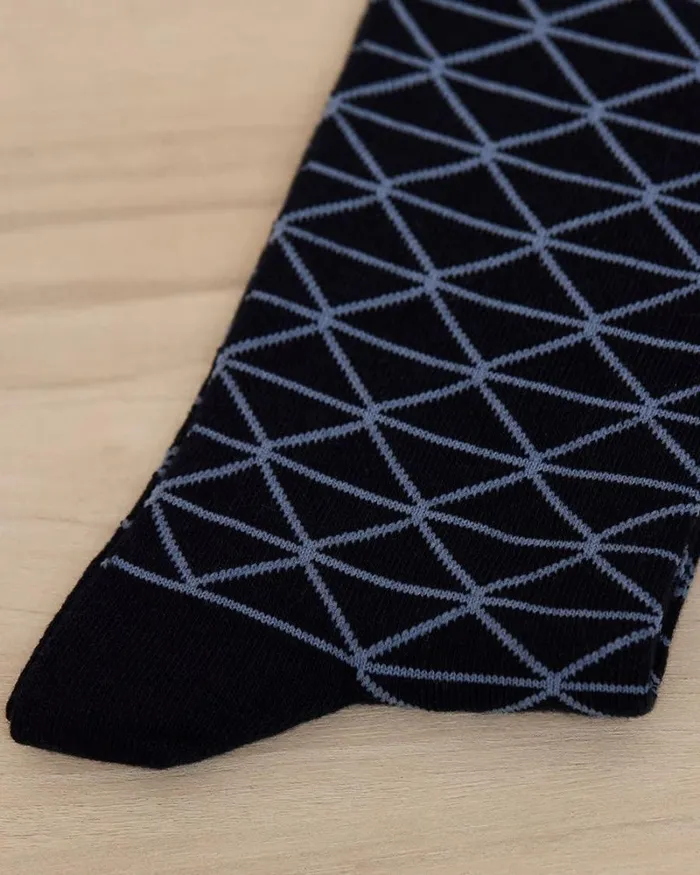 RWandCO Socks Blue Socks With Geometric Pattern Total Eclipse 8211 Men RWandCO Socks Blue Socks With Geometric Pattern Total Eclipse 8211 Men